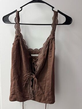 NWT Abercrombie Brown Lace-Trim Tie-Front Tank Top